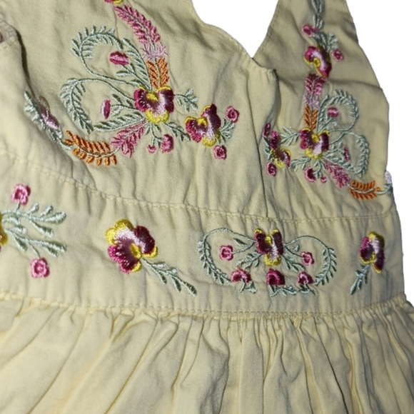 BLUEBERI BOULEVARD Yellow Halter Button Dress with Embroidered Flowers - Picture 2 of 7